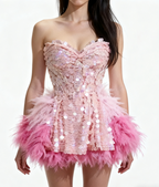 Sparkly Sequins Ruffles Backless Two Pieces Set Avalabel