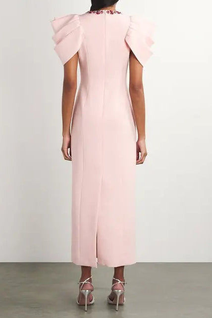 Roxanne Crystal-Embellished Crepe Bodycon Gown in Pink