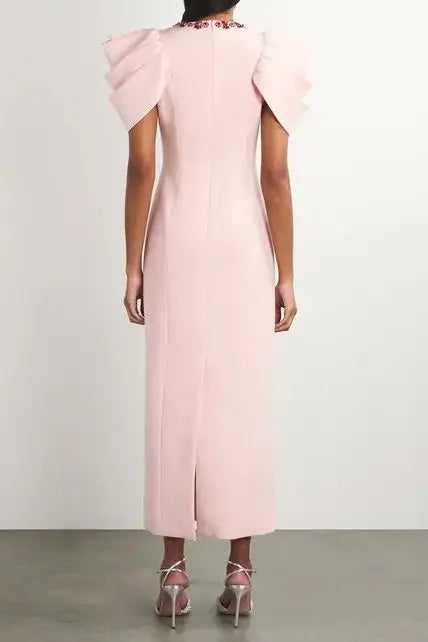 Roxanne Crystal-Embellished Crepe Bodycon Gown in Pink Avalabel