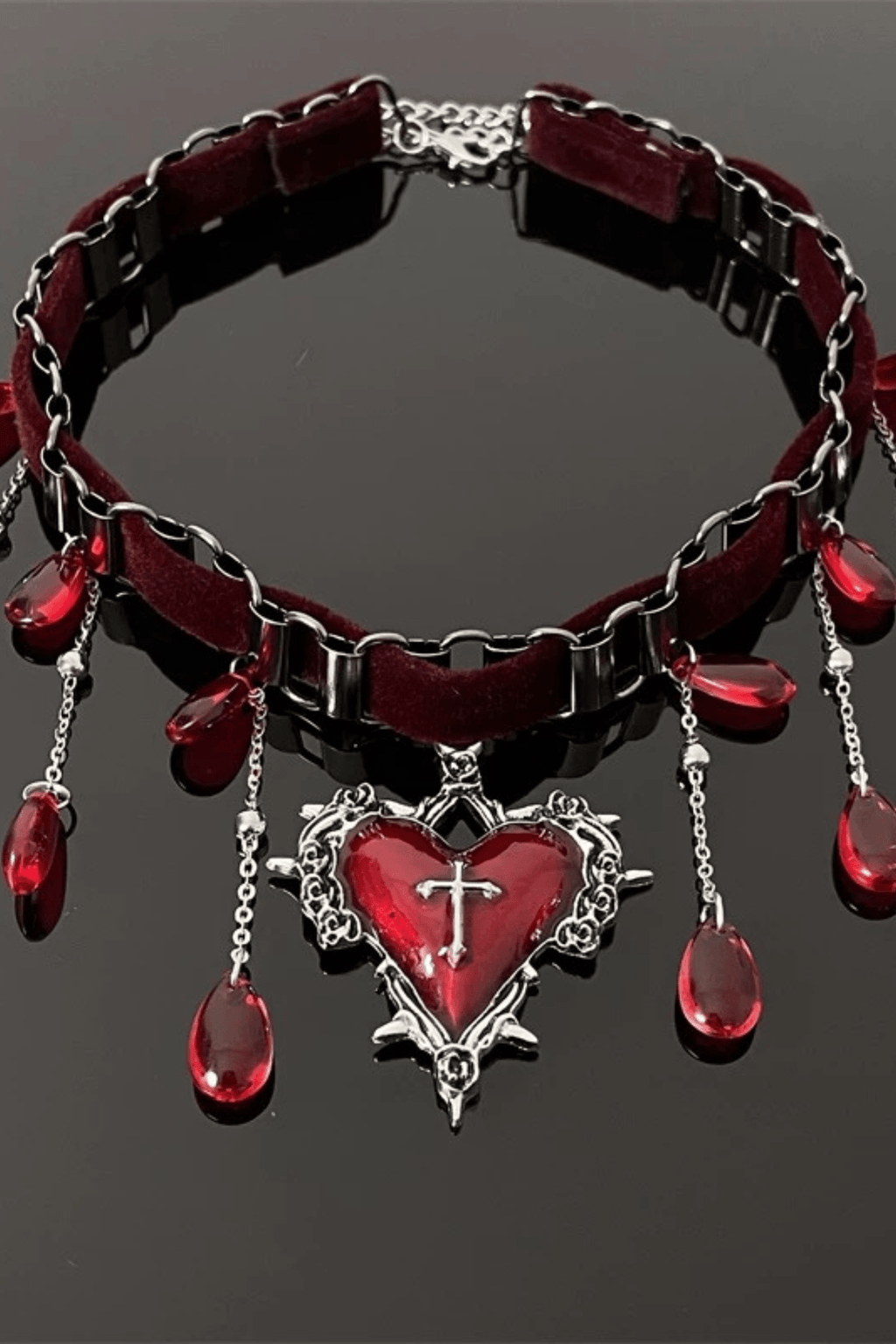 Gothic Heart Cross Velvet Choker Avalabel