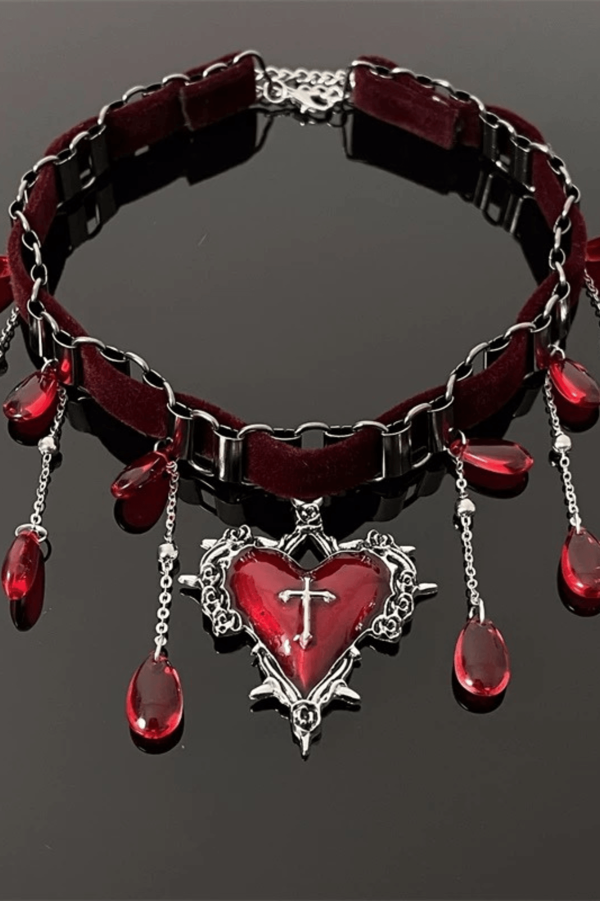 Gothic Heart Cross Velvet Choker Avalabel
