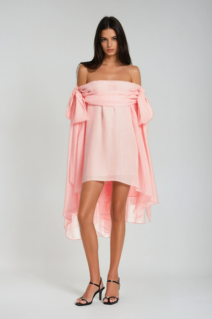 Pink Off Shoulder Mini Dress & Shorts Set