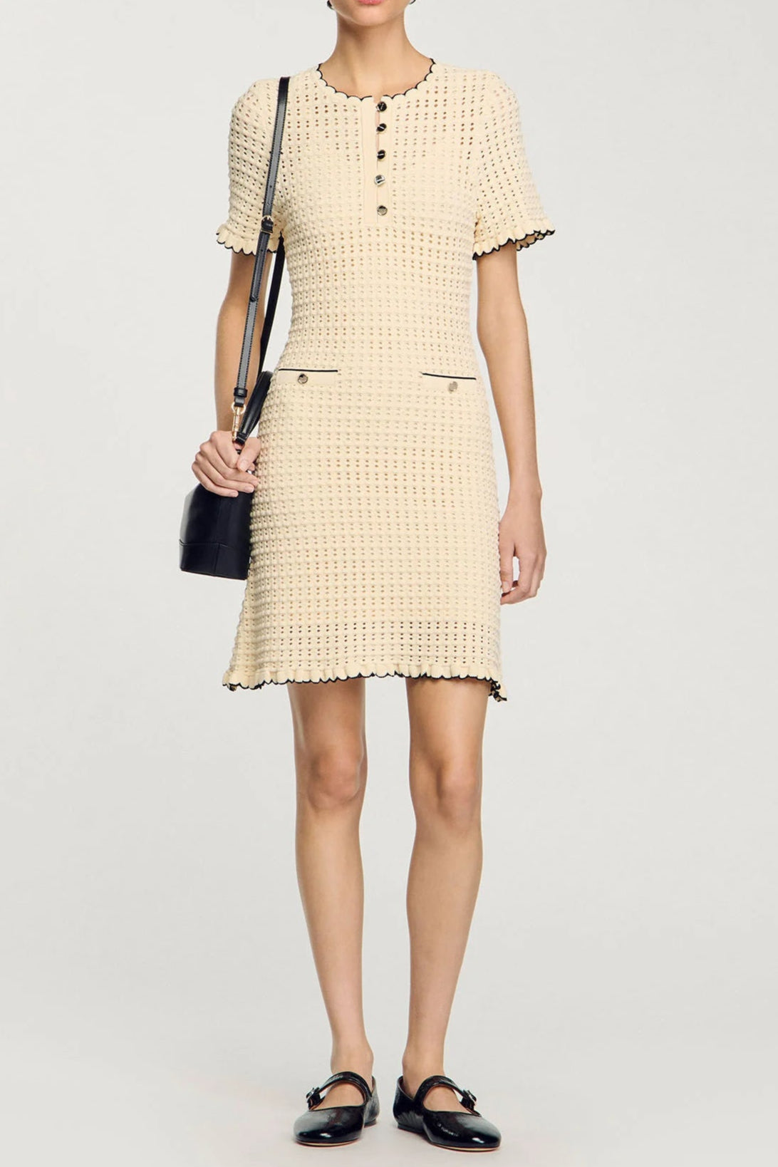 Simona Hollow Knit Mini Dress in Apricot Soraya