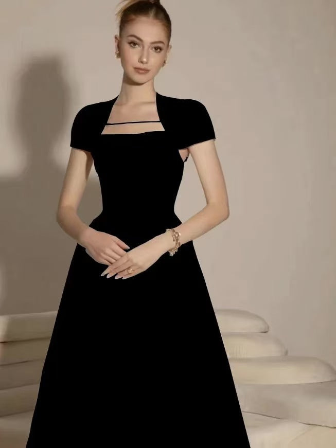 MYRNA SQUARE NECKLINE A-LINE MIDI DRESS Avalabel