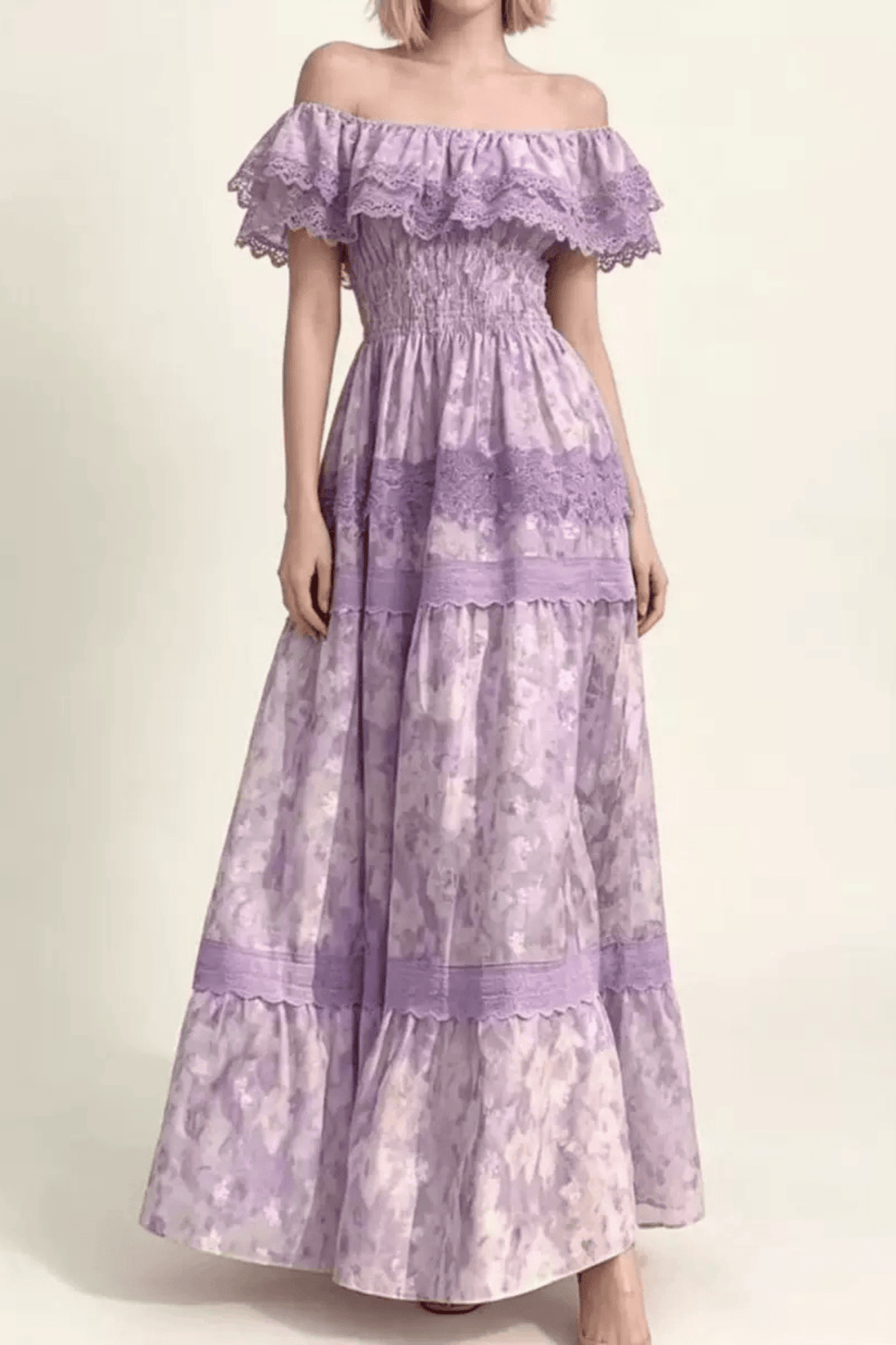 Kate Off Shoulder Ruffled Trim Floral Tiered Dress Avalabel