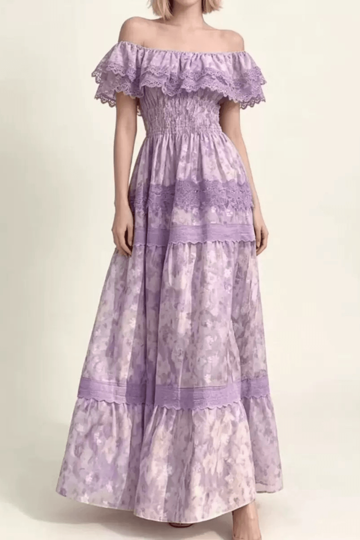Kate Off Shoulder Ruffled Trim Floral Tiered Dress Avalabel