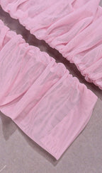 PINK STRAPLESS RUCHED MINI DRESS Avalabel