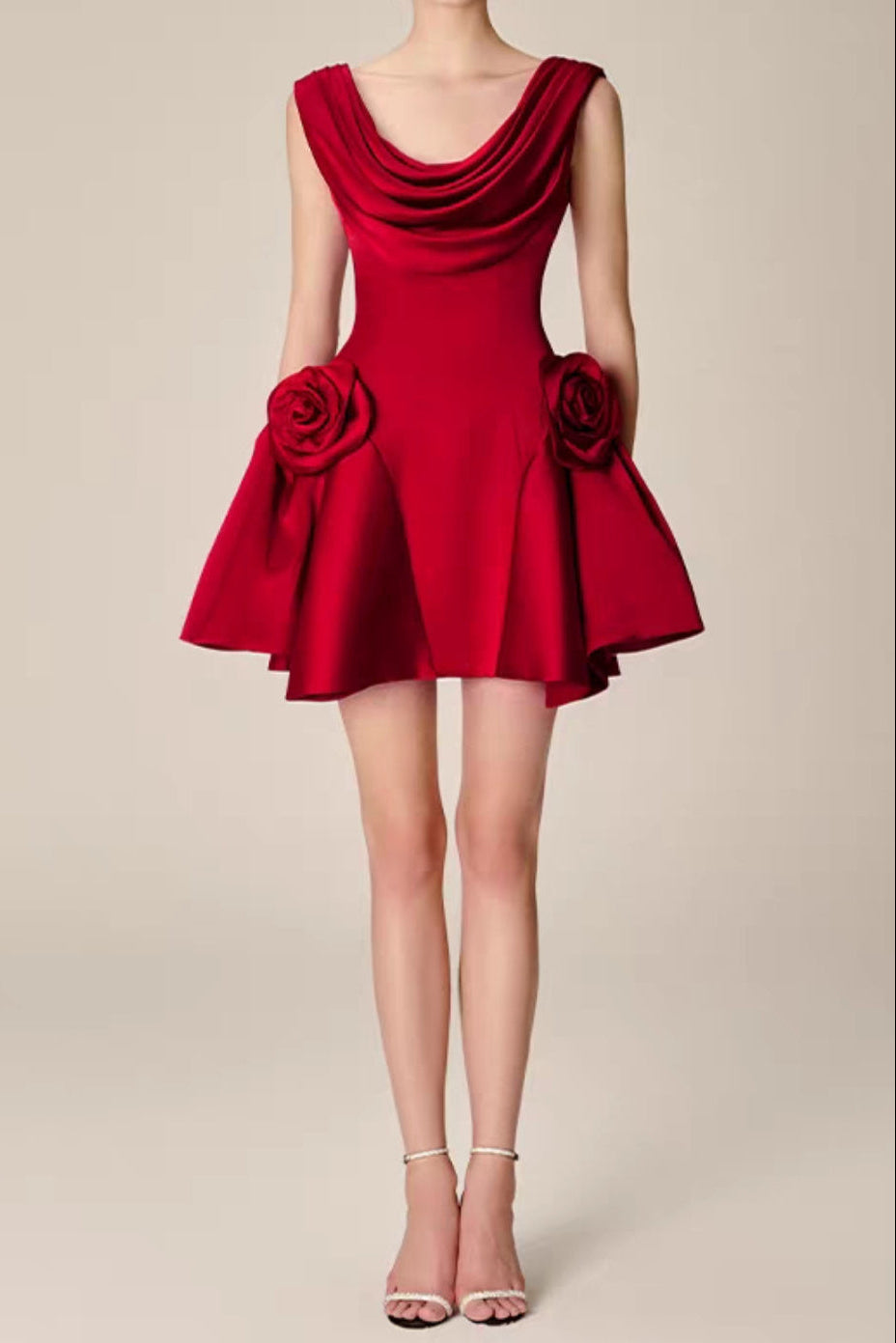 3D Flower Pleated Sleeveless Mini Dress Avalabel