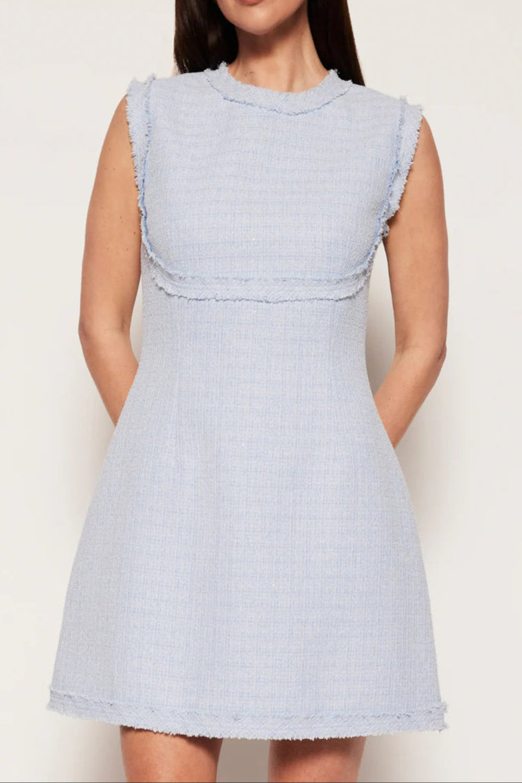 Tweed sleeveless mini dress in blue Avalabel