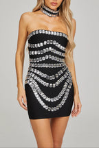 zenobia Crystal embellished strapless Mini Dress in black Avalabel