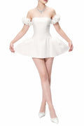 Sherry Flower Strapless Puffy Mini Dress in White Soraya