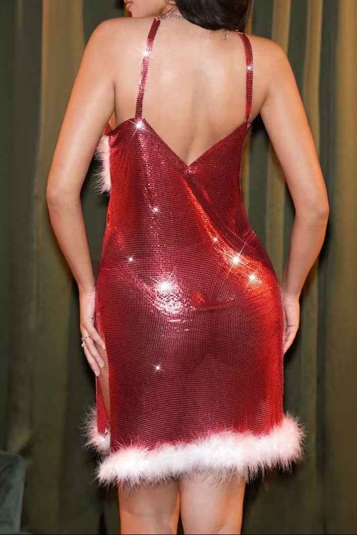 Juyce Halter Feather Mini Dress