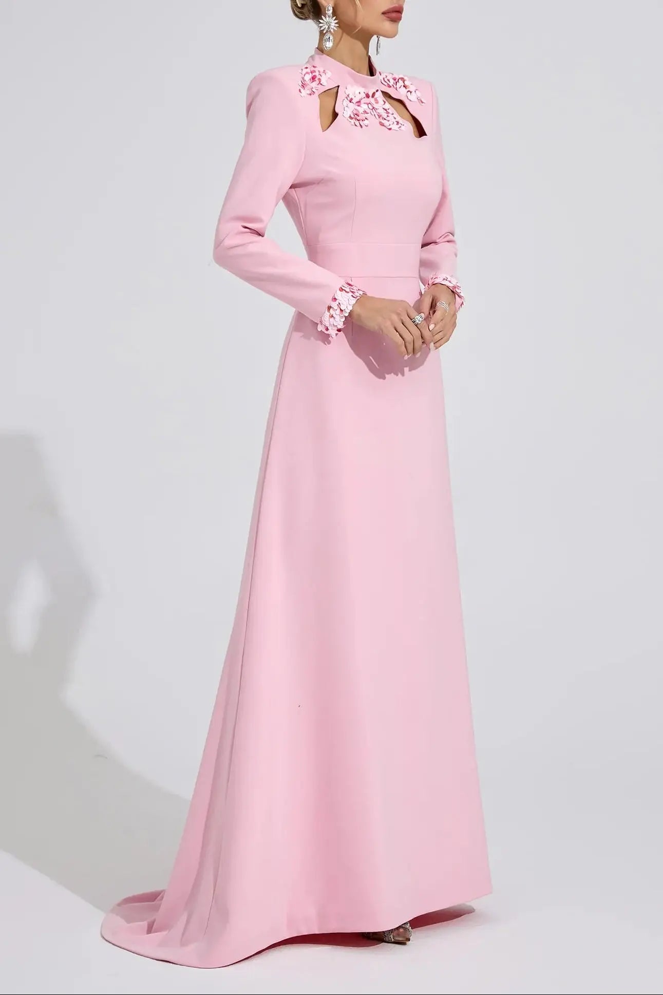 Shirley Light Pink Rhinestone Cutout Mermaid Maxi Dress Avalabel