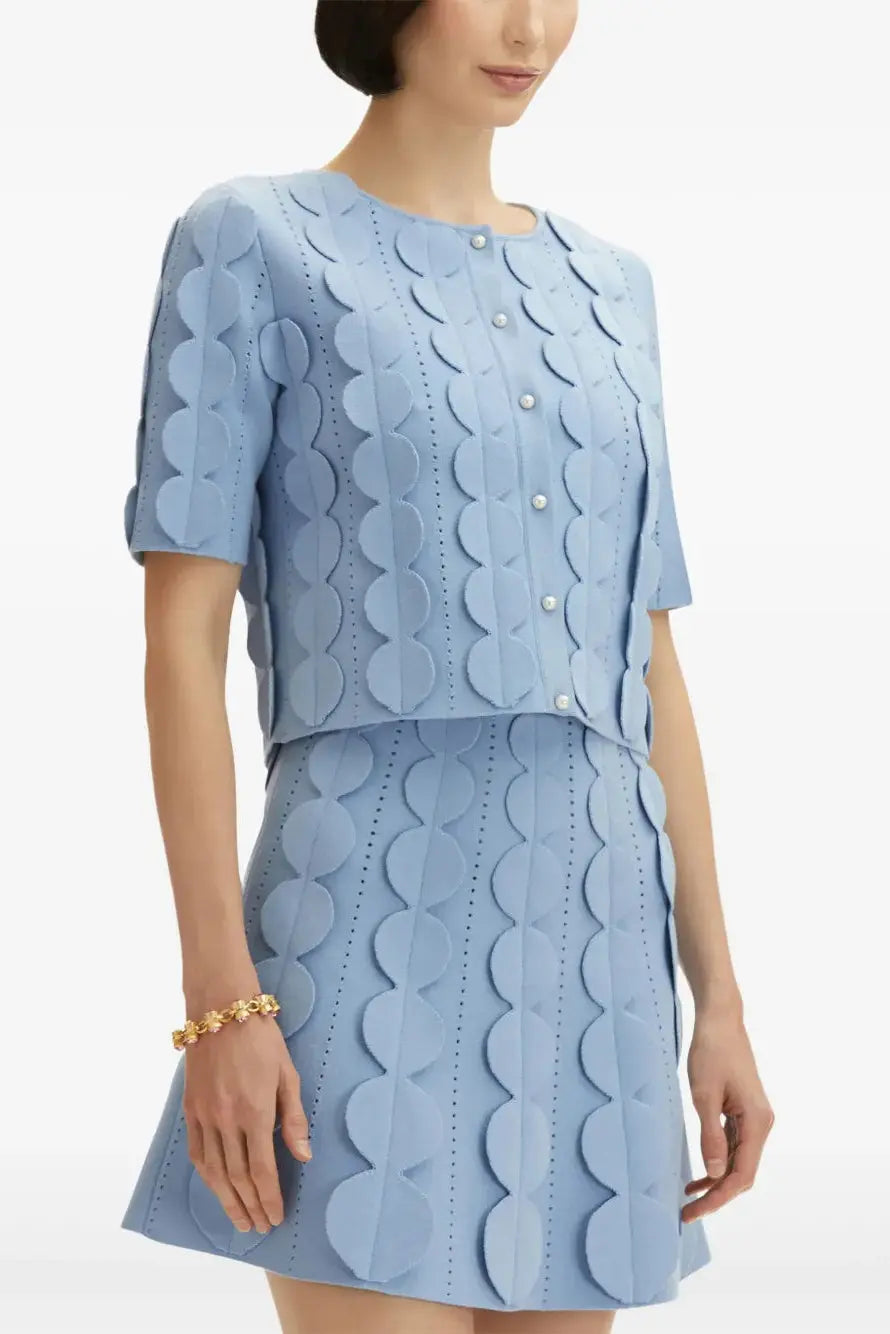 blue geometric circle pattern cardigan skirt two-piece set Avalabel
