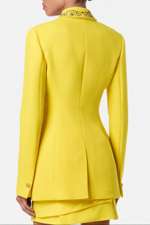 anila Studded Wool Fitted Single-Breasted Blazer in yellow Avalabel