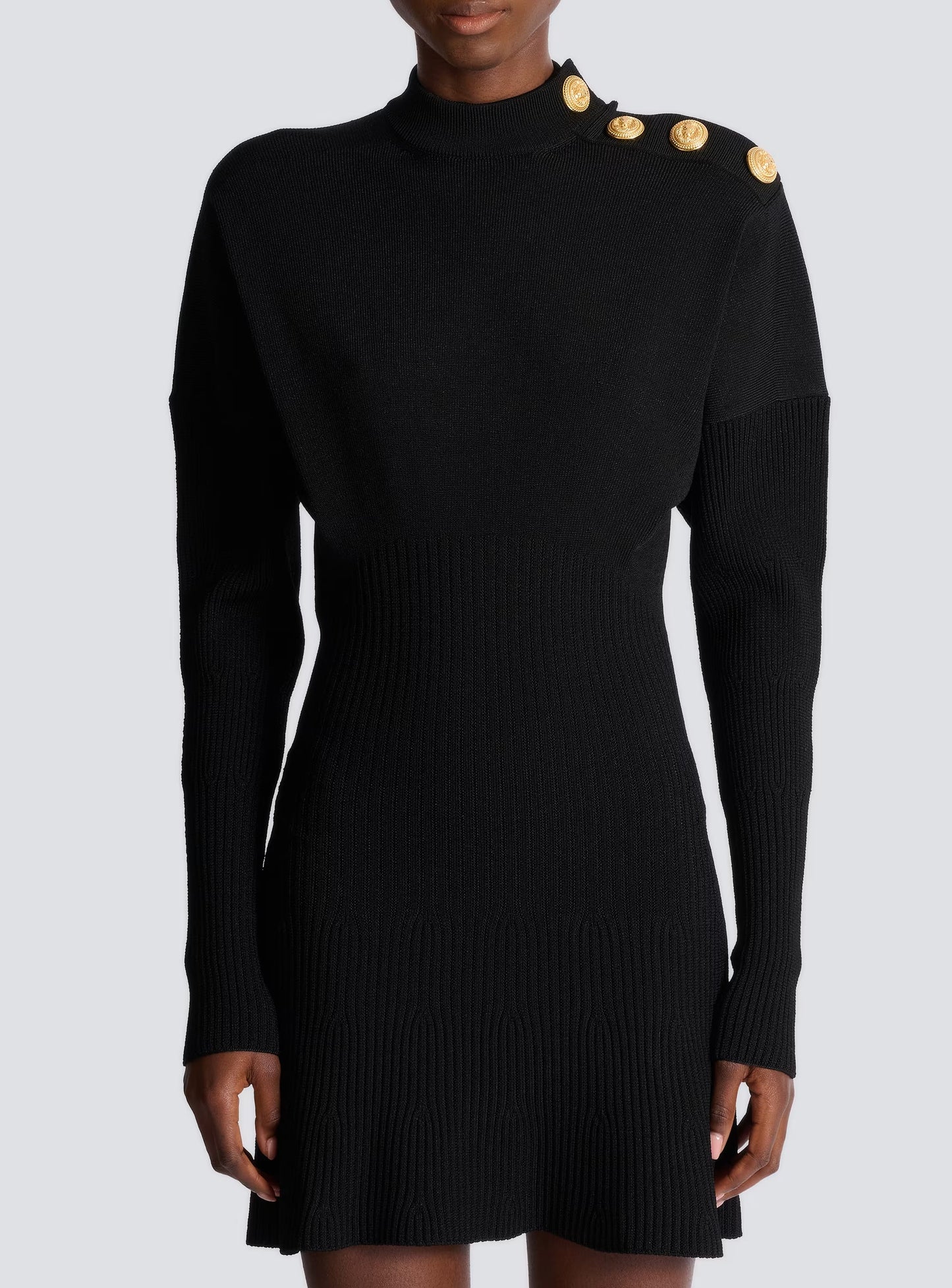 Roberta Long Sleeve Flared Knit Mini Dress in Black