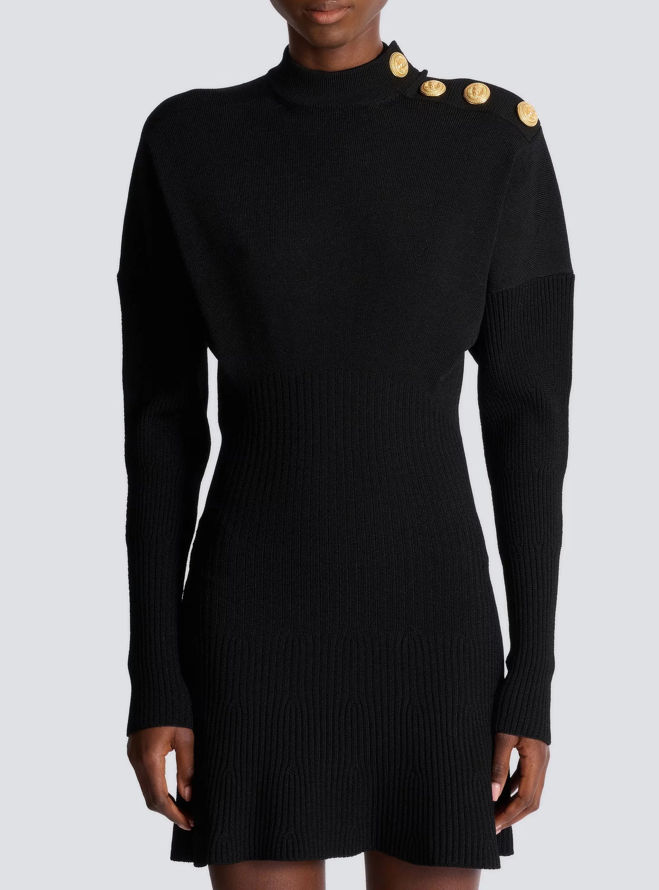 Roberta Long Sleeve Flared Knit Mini Dress in Black Avalabel