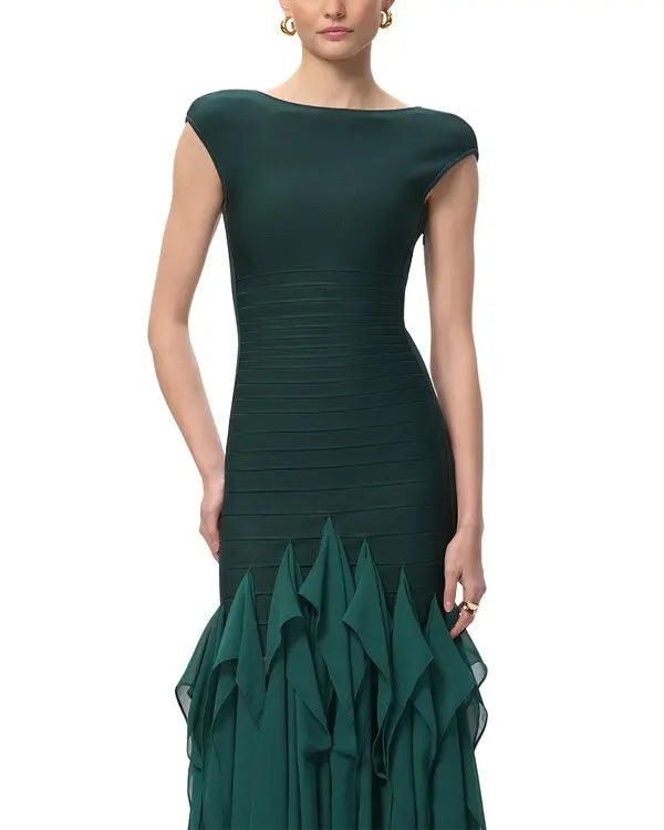 Murray Ruffled Mesh Bodycon Bandage Maxi Dress in Green Avalabel