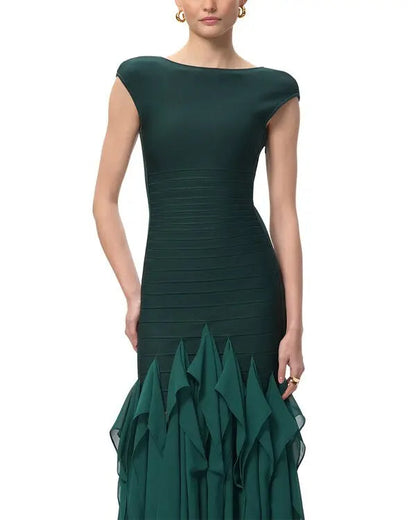 Murray Ruffled Mesh Bodycon Bandage Maxi Dress in Green Avalabel
