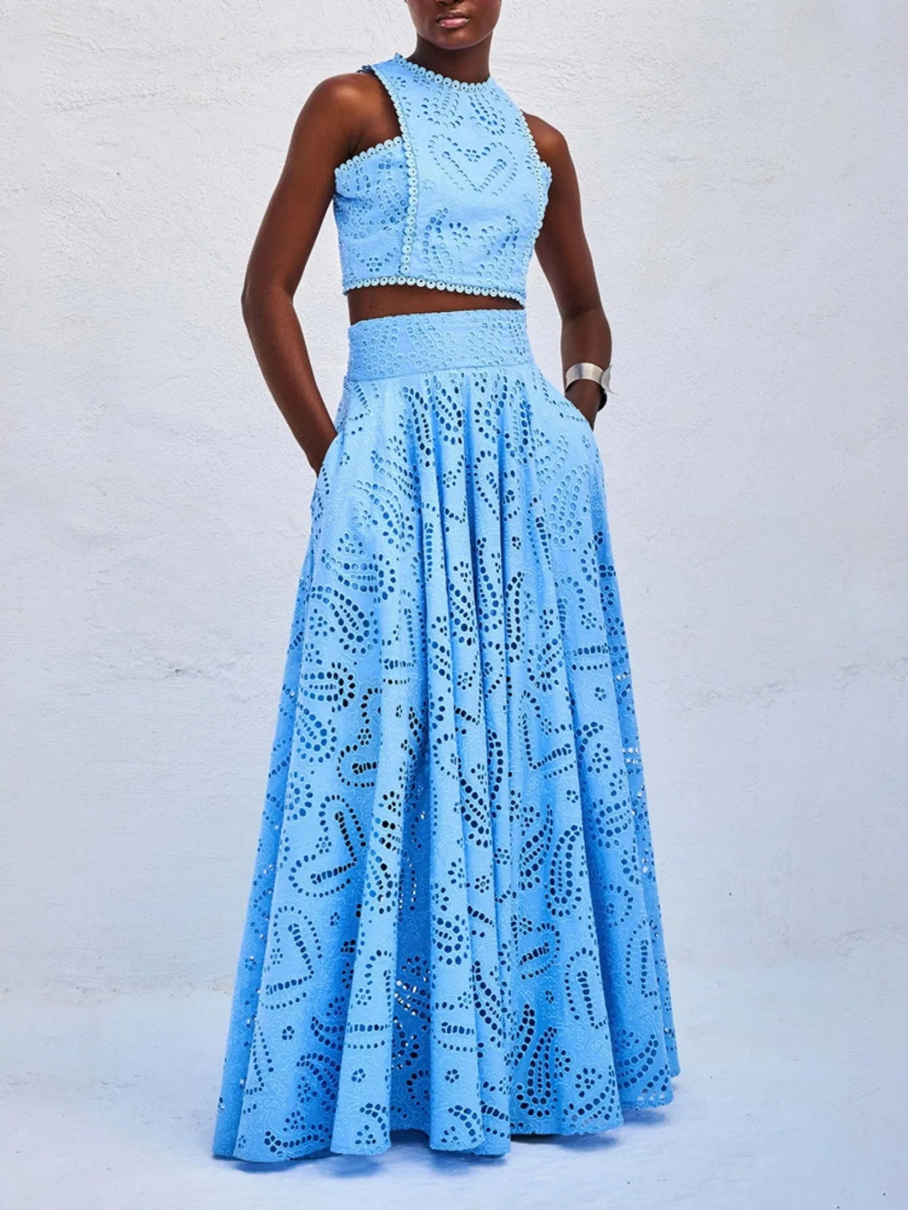 Eyelet Lace Top and Maxi Skirt Set Avalabel