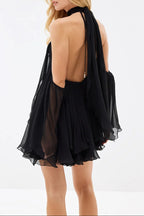 Erica Halter Neck Lace-Up Backless Mini Dress - Black Avalabel
