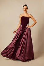 samantha burgundy Pearls Embroidered strapless maxi Dress Avalabel