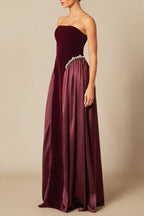 samantha burgundy Pearls Embroidered strapless maxi Dress Avalabel