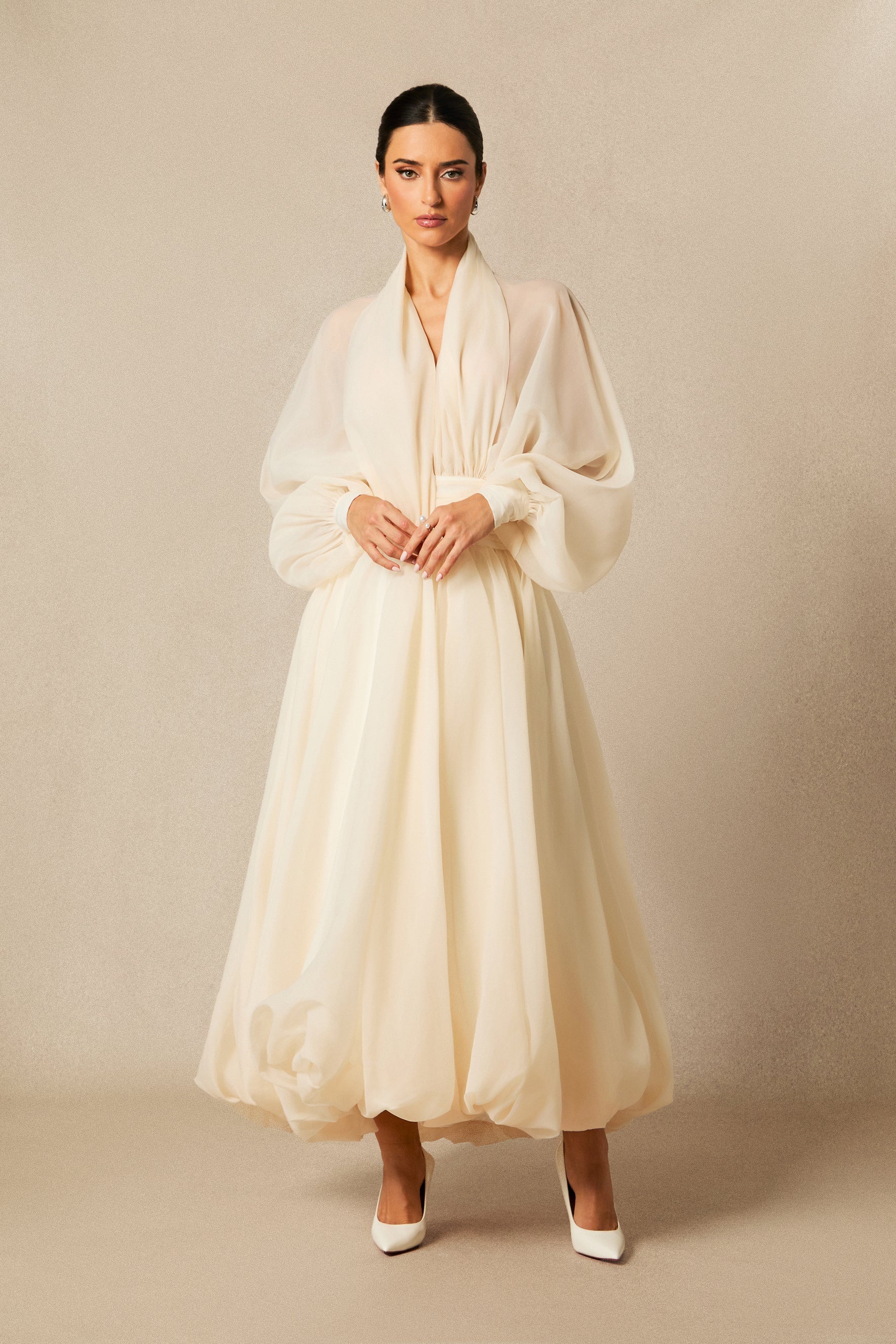Lilly Deep V Neck Puff Sleeve Maxi Dress Avalabel