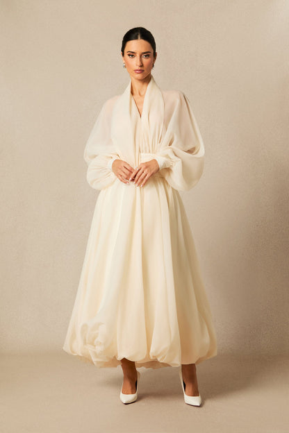 Lilly Deep V Neck Puff Sleeve Maxi Dress