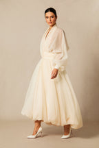 Lilly Deep V Neck Puff Sleeve Maxi Dress Avalabel
