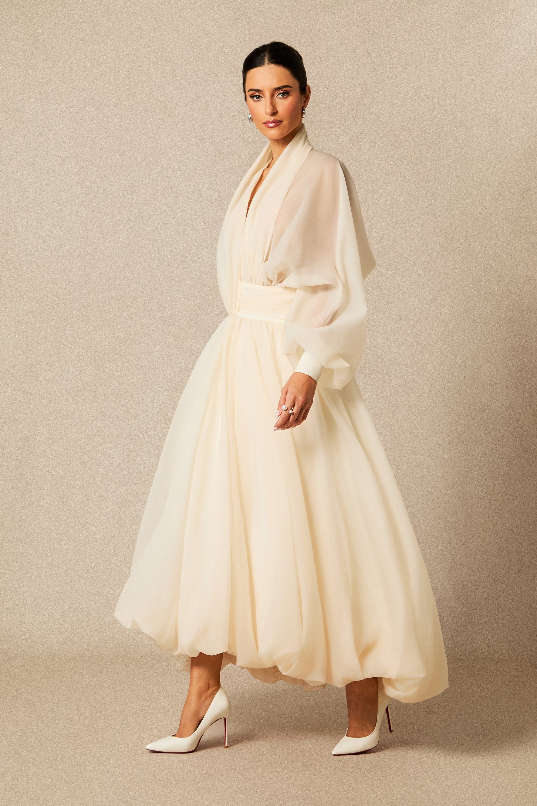 Lilly Deep V Neck Puff Sleeve Maxi Dress Avalabel