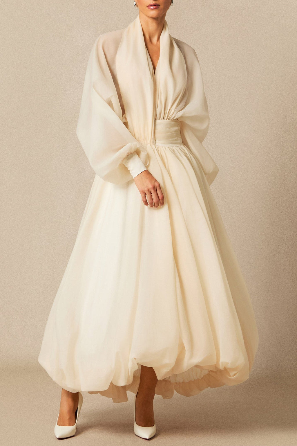 Lilly Deep V Neck Puff Sleeve Maxi Dress Avalabel