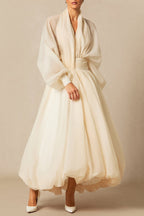 Lilly Deep V Neck Puff Sleeve Maxi Dress Avalabel