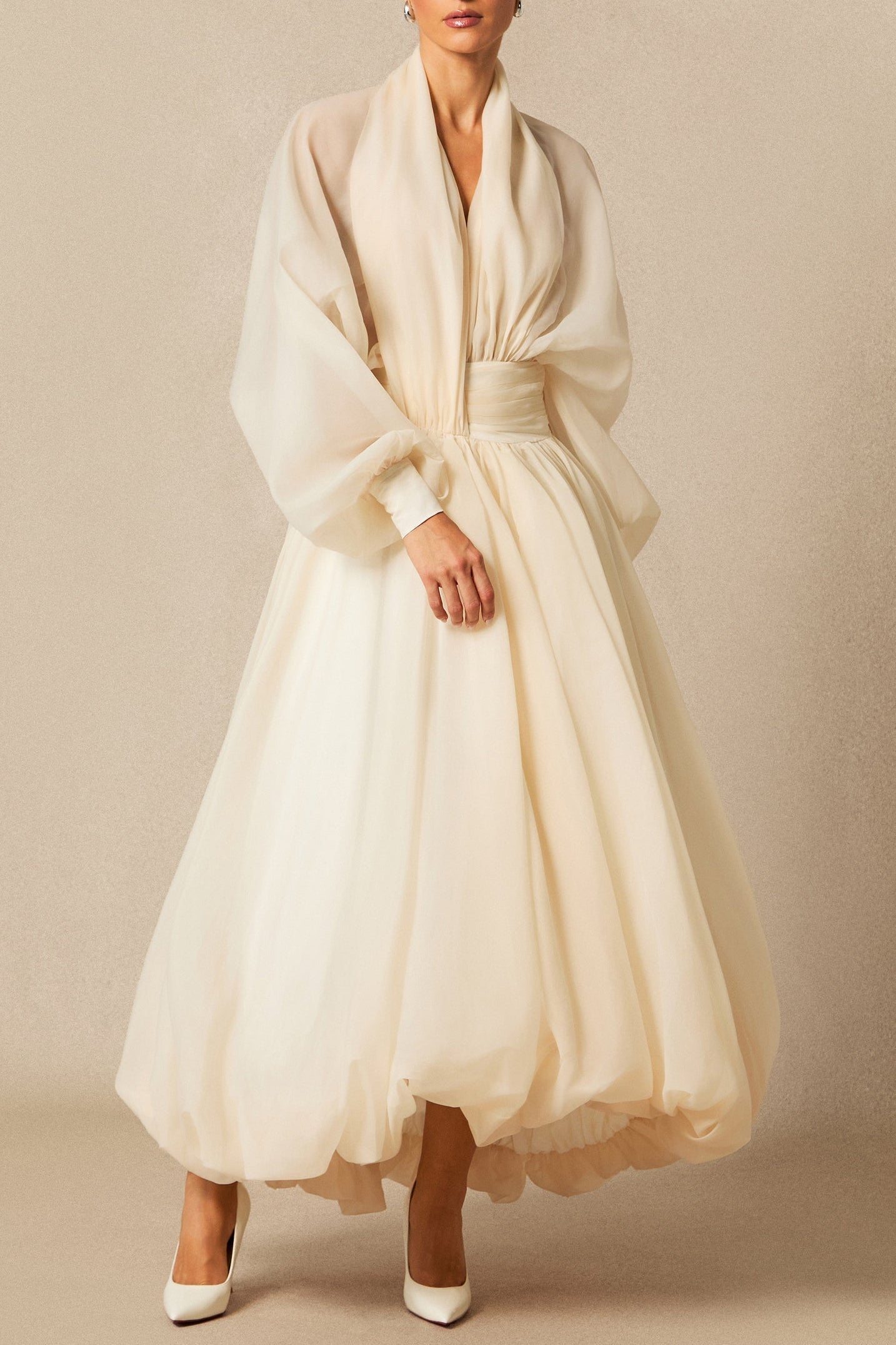 Lilly Deep V Neck Puff Sleeve Maxi Dress Avalabel