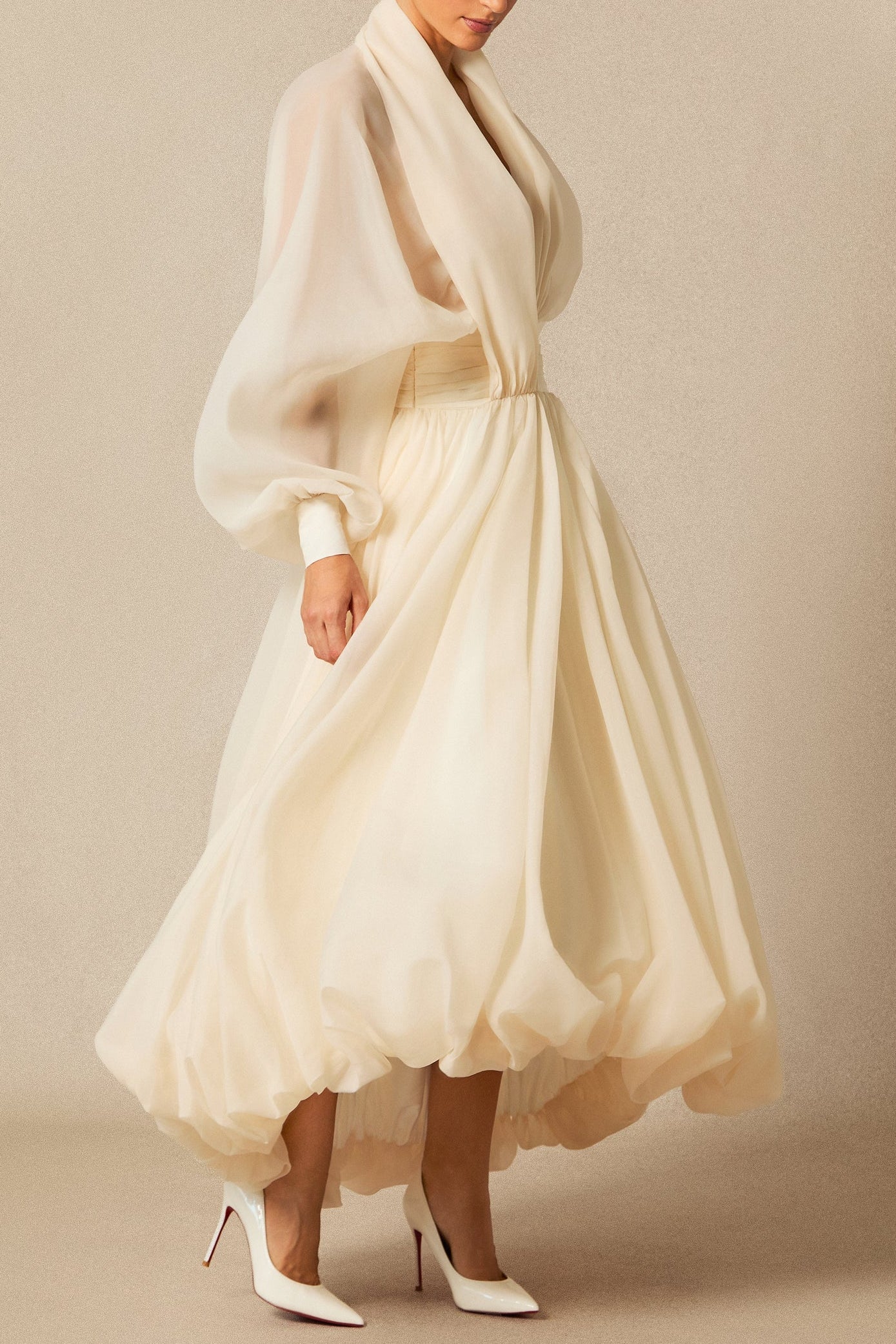 Lilly Deep V Neck Puff Sleeve Maxi Dress Avalabel