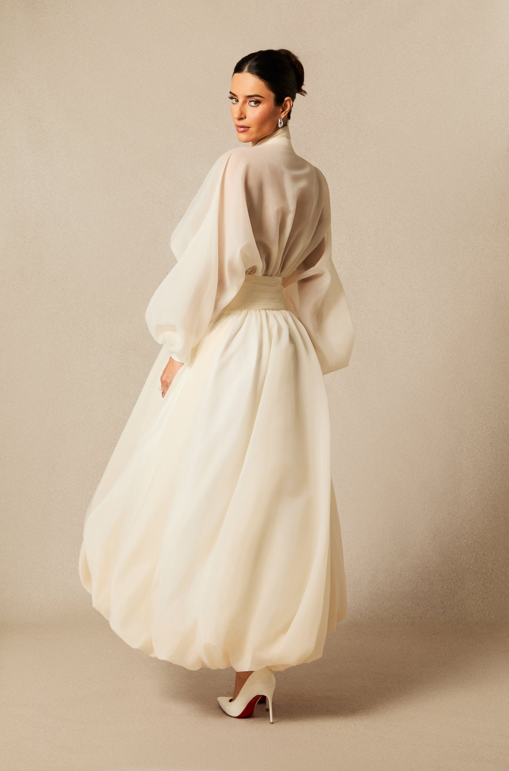 Lilly Deep V Neck Puff Sleeve Maxi Dress Avalabel
