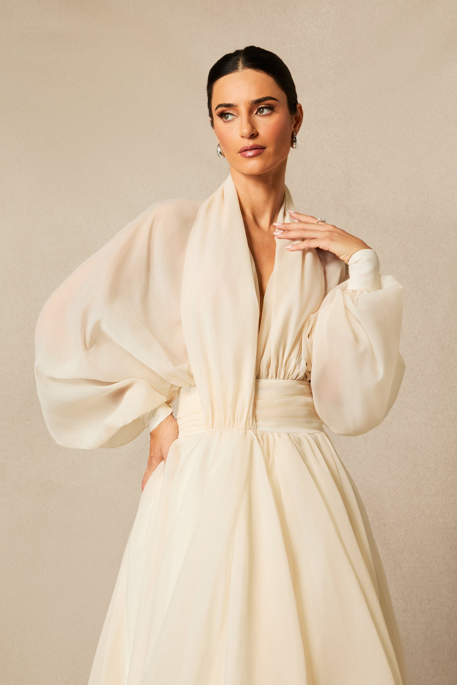 Lilly Deep V Neck Puff Sleeve Maxi Dress Avalabel