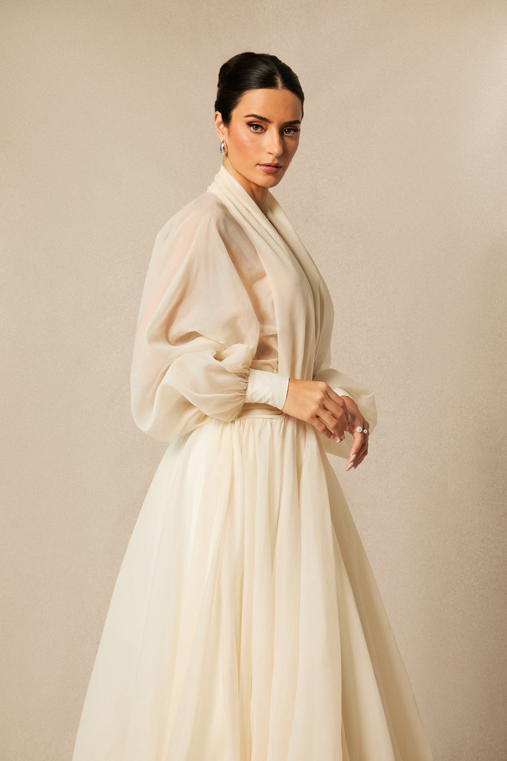 Lilly Deep V Neck Puff Sleeve Maxi Dress Avalabel