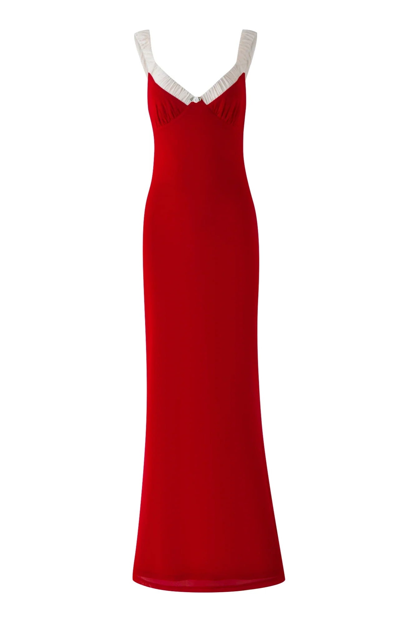 Red Bustier Maxi Dress with a V-Neckline Avalabel