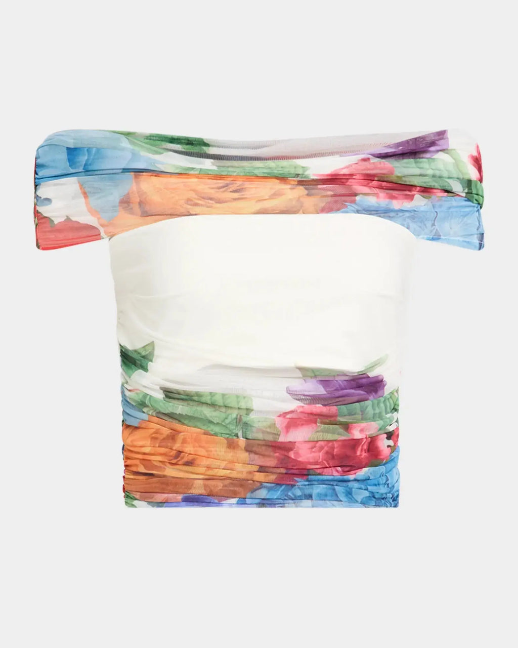 shirley white Off-Shoulder floral print Ruched Top skirt set Avalabel