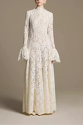 Joyce Vintage Lace High Neck Flare Sleeve Dress Avalabel