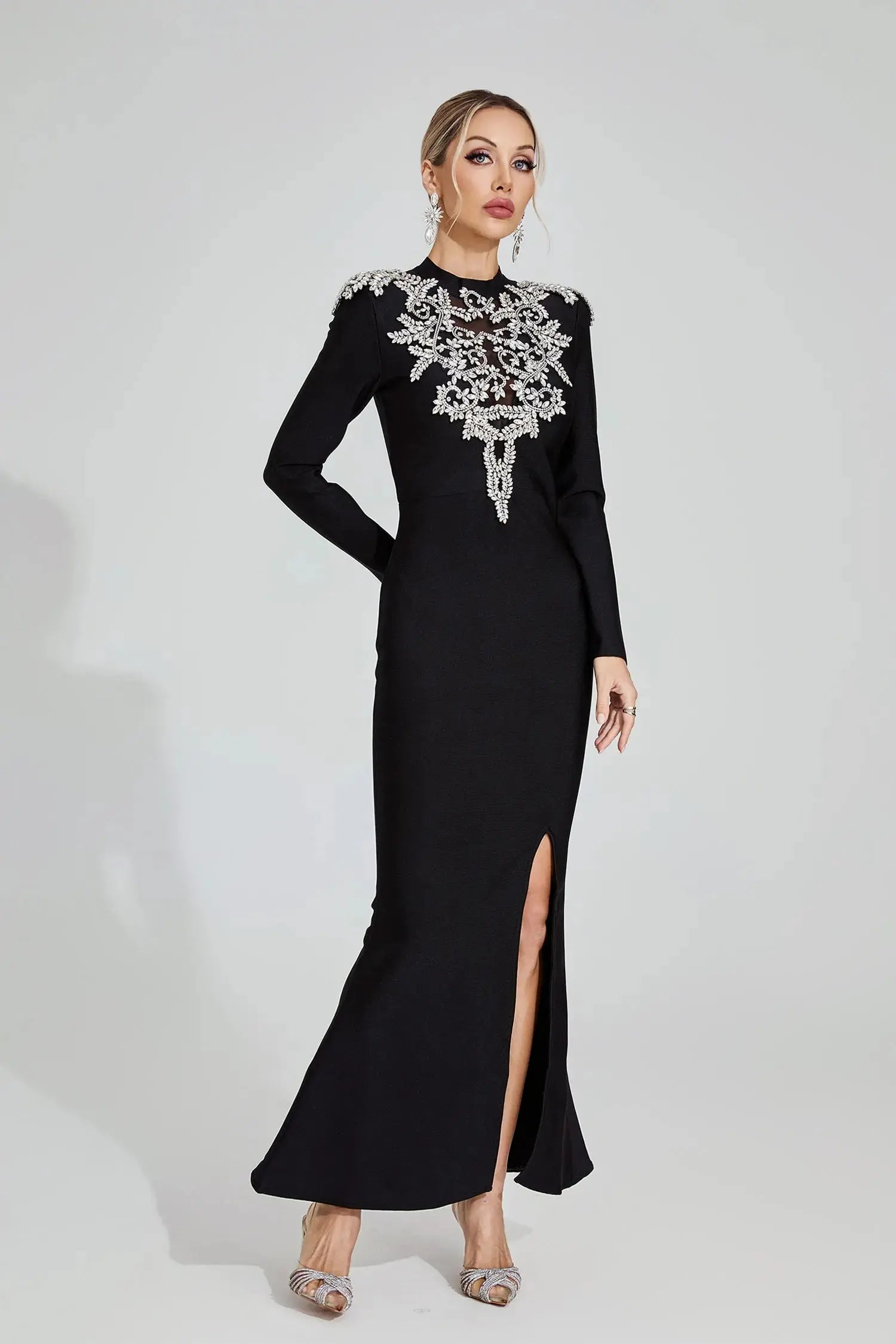 karen Black Diamond pattern Bandage maxi Dress Avalabel