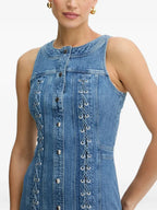 selena buttoned lace-up sleeveless mini dress in navy blue Avalabel