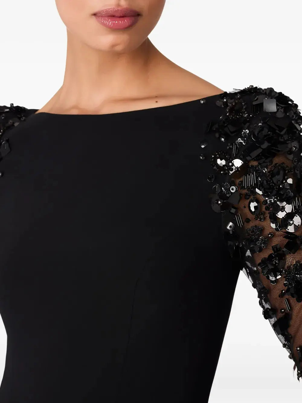 martha Mesh splicing beading diamond maxi dress in black Avalabel
