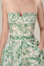 Margaux Green Floral Embroidered Halter Dress Avalabel