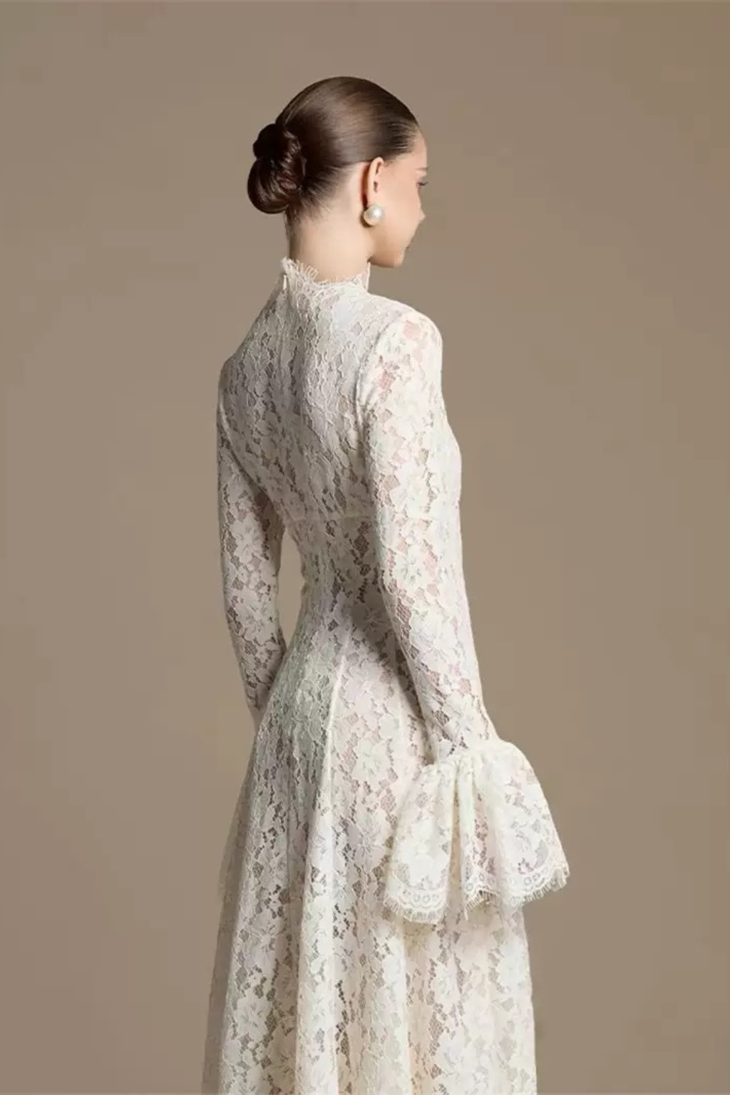 Joyce Vintage Lace High Neck Flare Sleeve Dress Avalabel