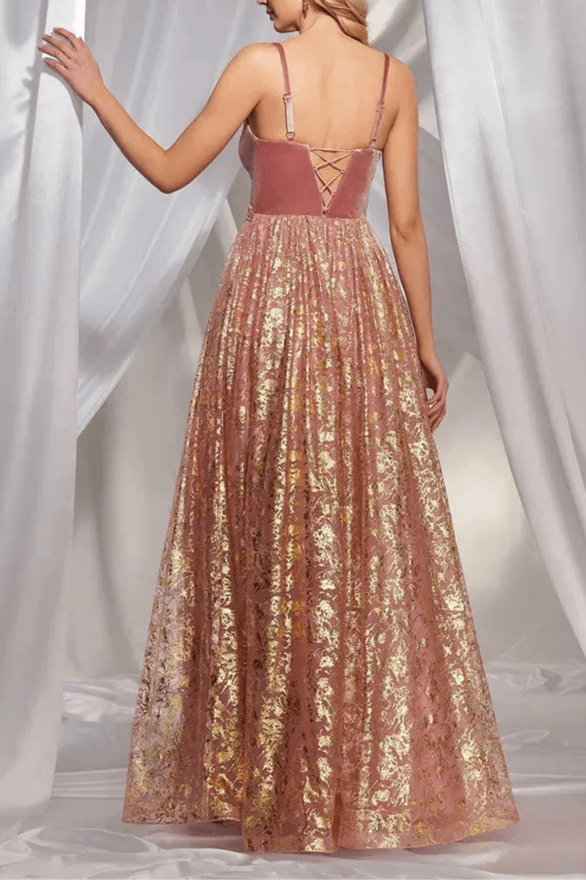 Avery Pink Gold Floral Jacquard Bustier A Line Maxi Dress Avalabel