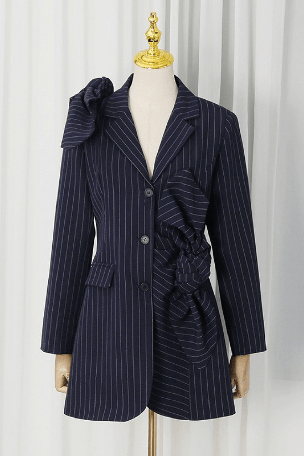 Aura Navy Pinstripe Bow Decor Blazer Avalabel