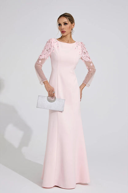 Victoria Pink Sequin Mesh Sleeve Maxi Dress