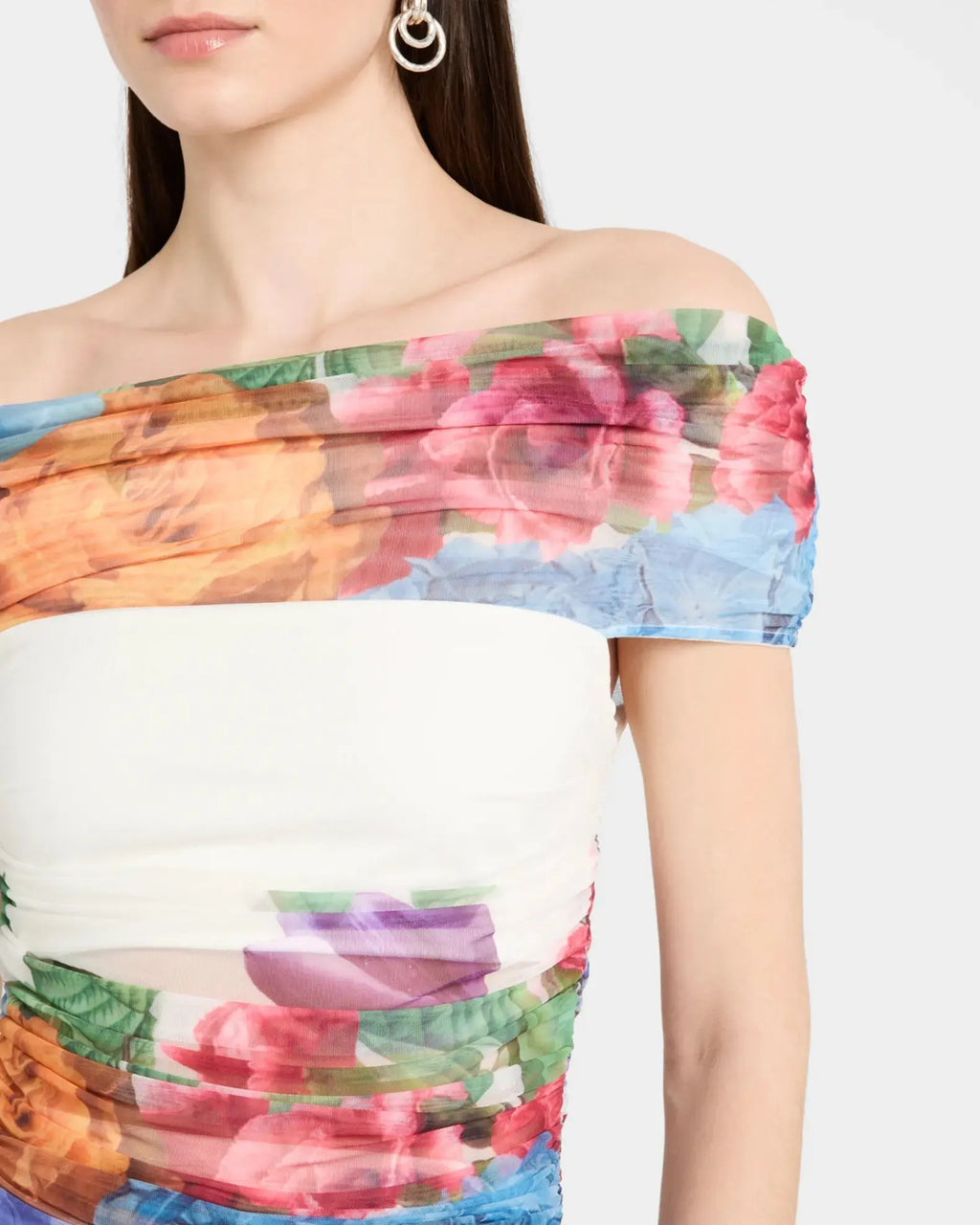 shirley white Off-Shoulder floral print Ruched Top skirt set Avalabel